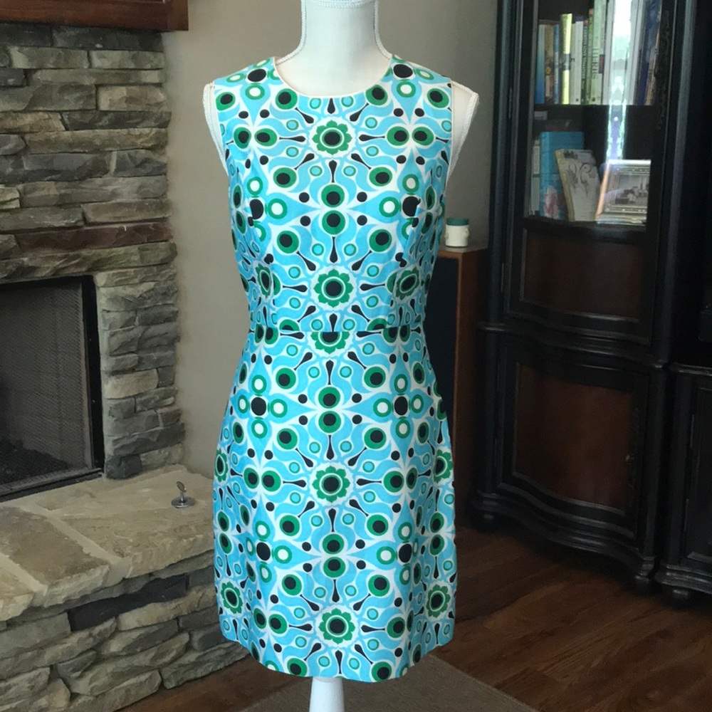 Kate Spade patterned blue green sleeveless dress